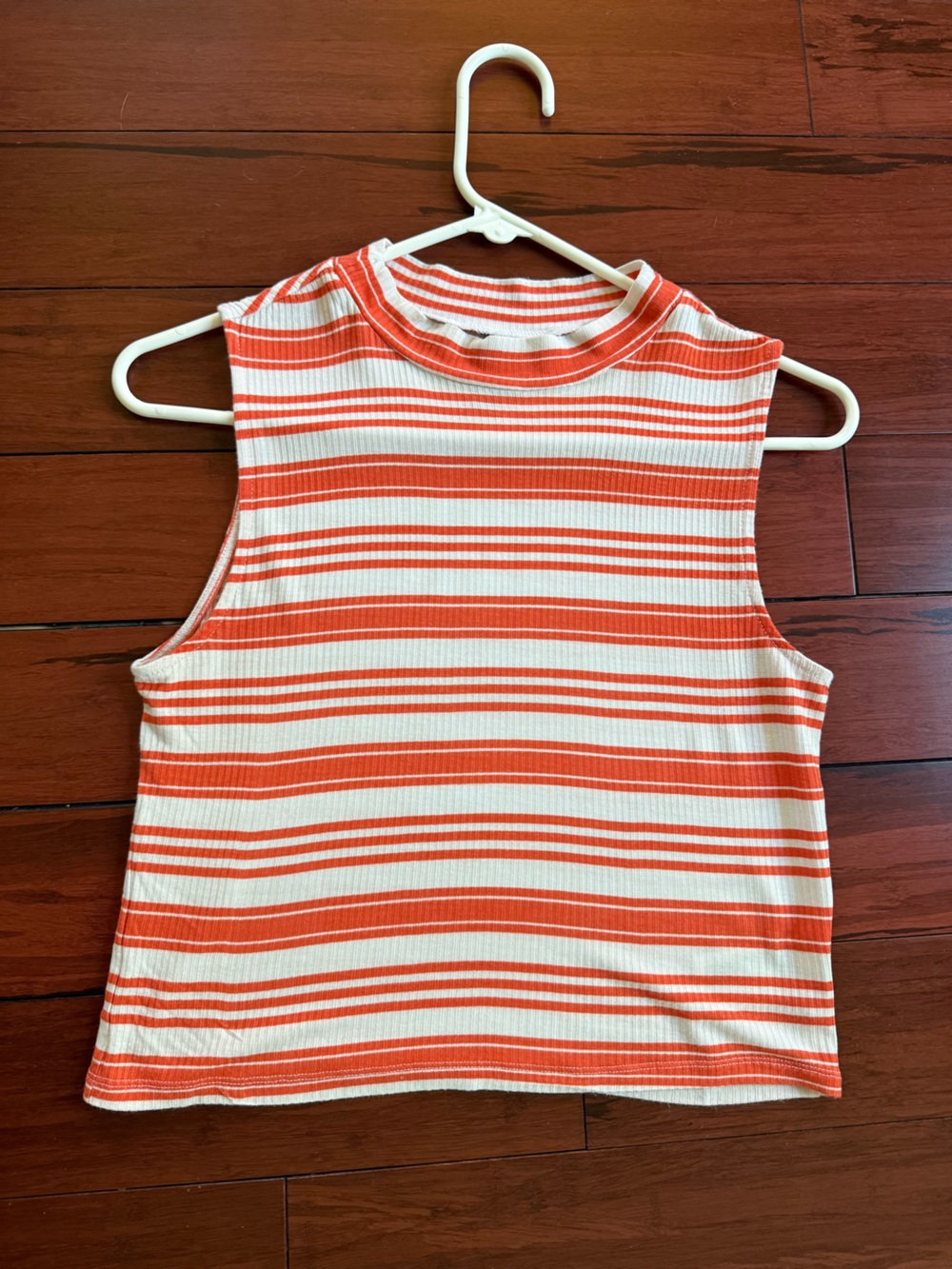 H&M Orange & White Striped Ribbed Sleeveless Top